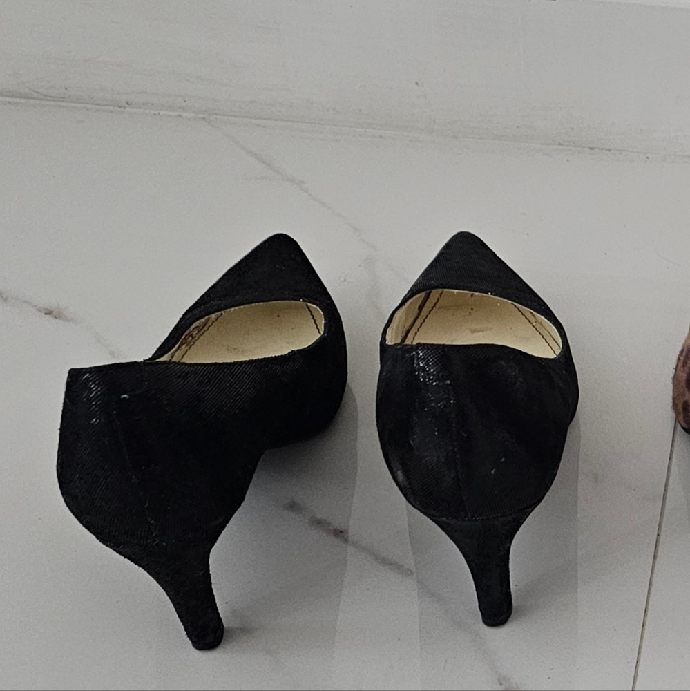 Anne Klein Iflex Leather Black Heels 6.5 Pointed Toe - Picture 2 of 3